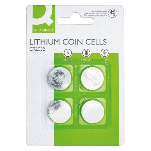 Batterie al litio a bottone 3V Q-Connect CR2032 Conf. 4 pezzi - KF15036